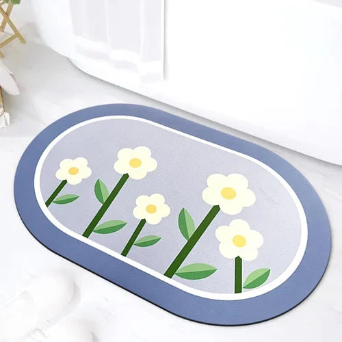 Flower Design Round Bathroom Mat
