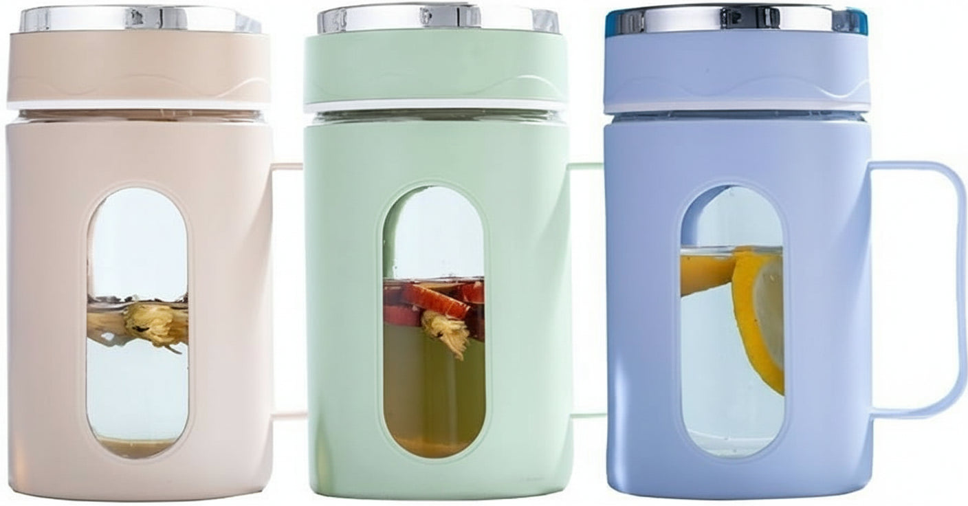 420 ml elegant glass mug with lid & handle