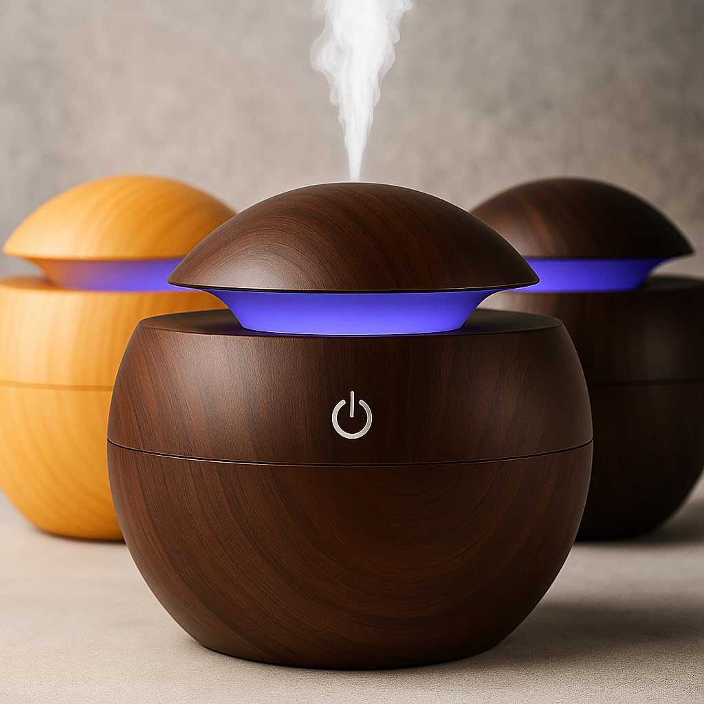 Natural Wood Air Humidifier - Aromatherapy Diffuser & LED Light