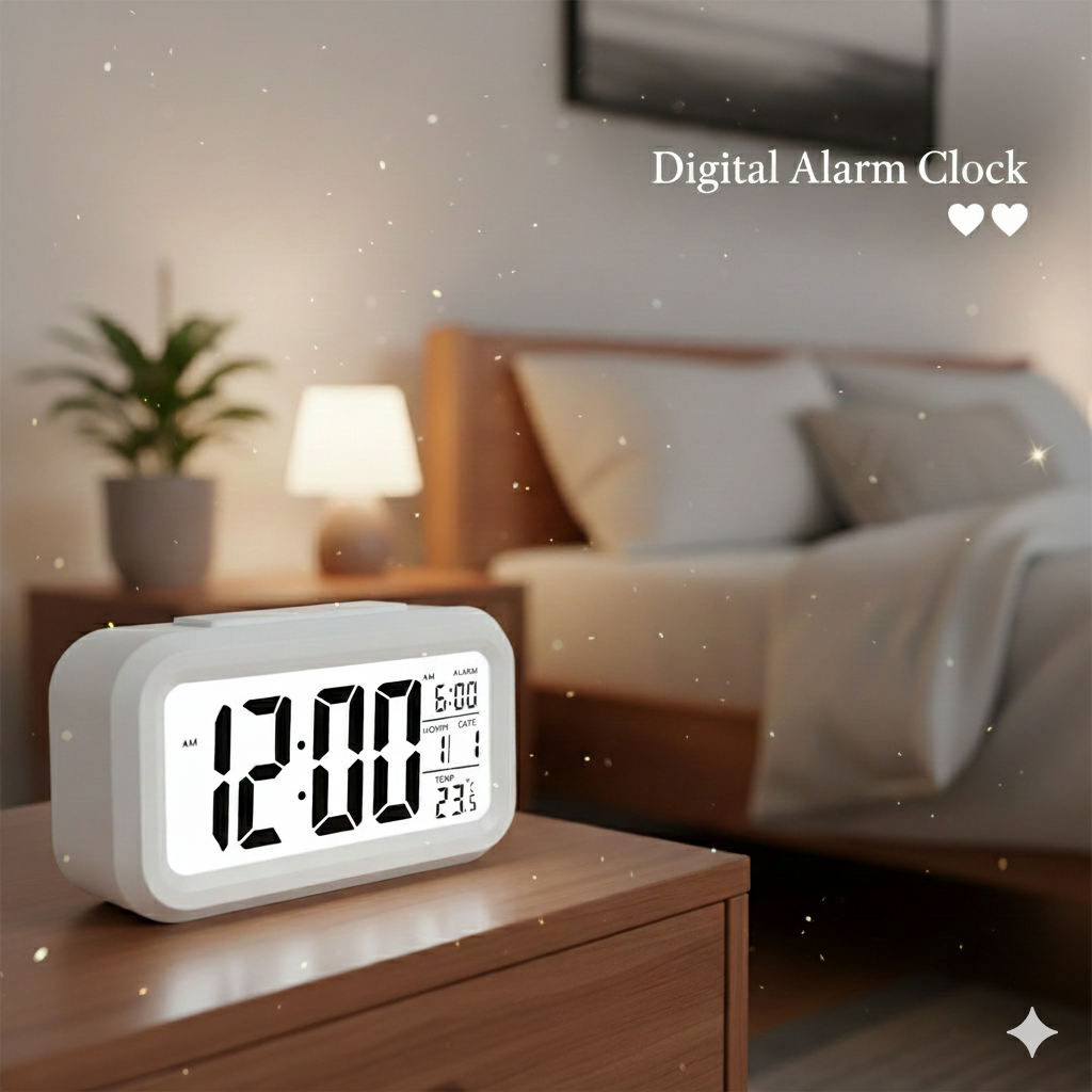 Rectangle Digital Alarm Clock White