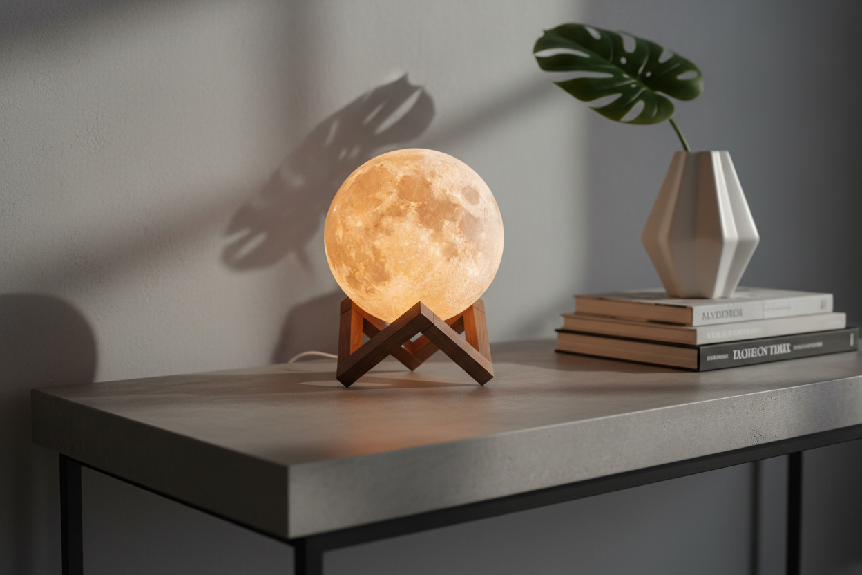 make attractive image for moon lamp with wooden stand