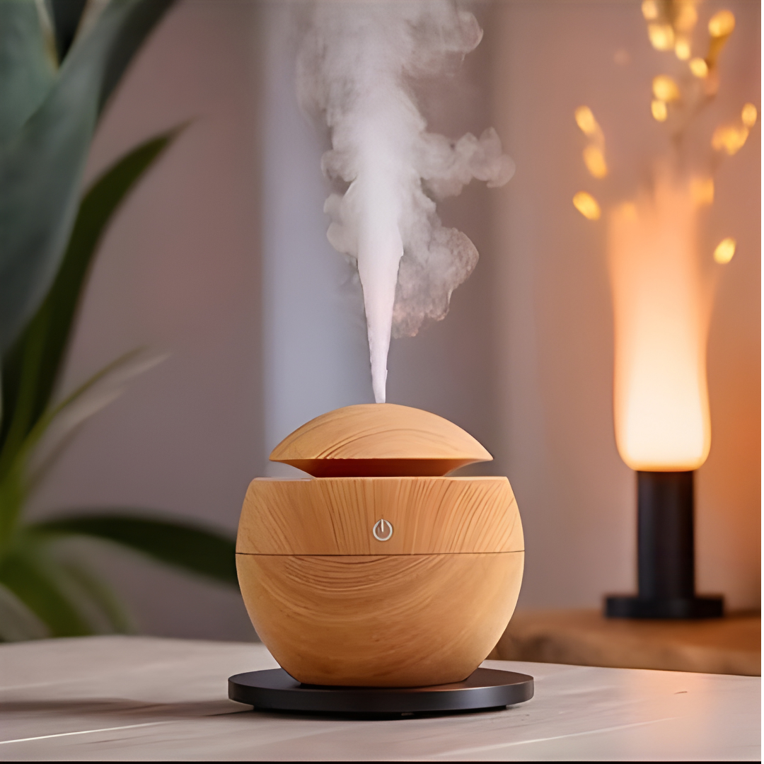Natural Wood Air Humidifier - Aromatherapy Diffuser & LED Light